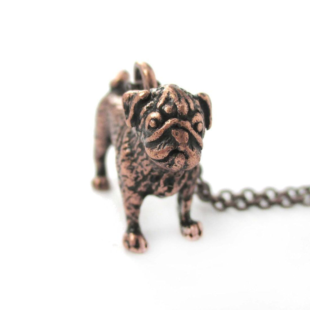 Realistic Life Like Pug Shaped Animal Pendant Necklace in Copper | Jewelry for Dog Lovers | DOTOLY
