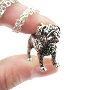 Realistic Life Like Pug Shaped Animal Pendant Necklace in Shiny Silver | Jewelry for Dog Lovers | DOTOLY