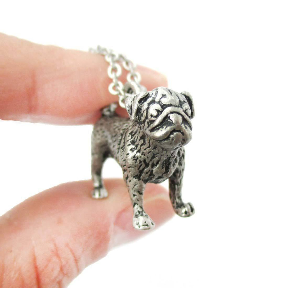 Realistic Life Like Pug Shaped Animal Pendant Necklace in Silver | Jewelry for Dog Lovers | DOTOLY