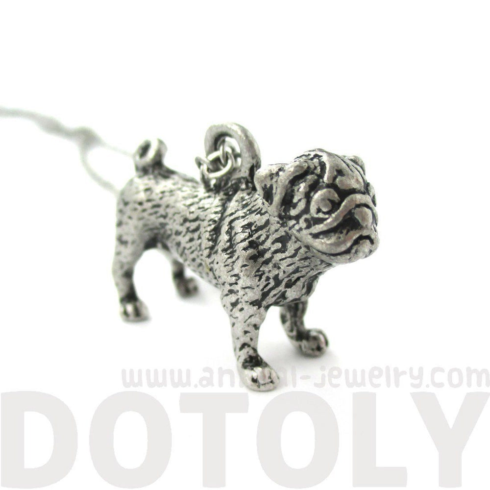 Realistic Life Like Pug Shaped Animal Pendant Necklace in Silver | Jewelry for Dog Lovers | DOTOLY