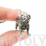 Realistic Life Like Pug Shaped Animal Pendant Necklace in Silver | Jewelry for Dog Lovers | DOTOLY