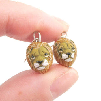 Realistic Lion Face Shaped Porcelain Ceramic Animal Dangle Earrings | Handmade | DOTOLY