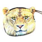 Realistic Lion Face Shaped Soft Fabric Zipper Photo Print Coin Purse Make Up Bag | DOTOLY