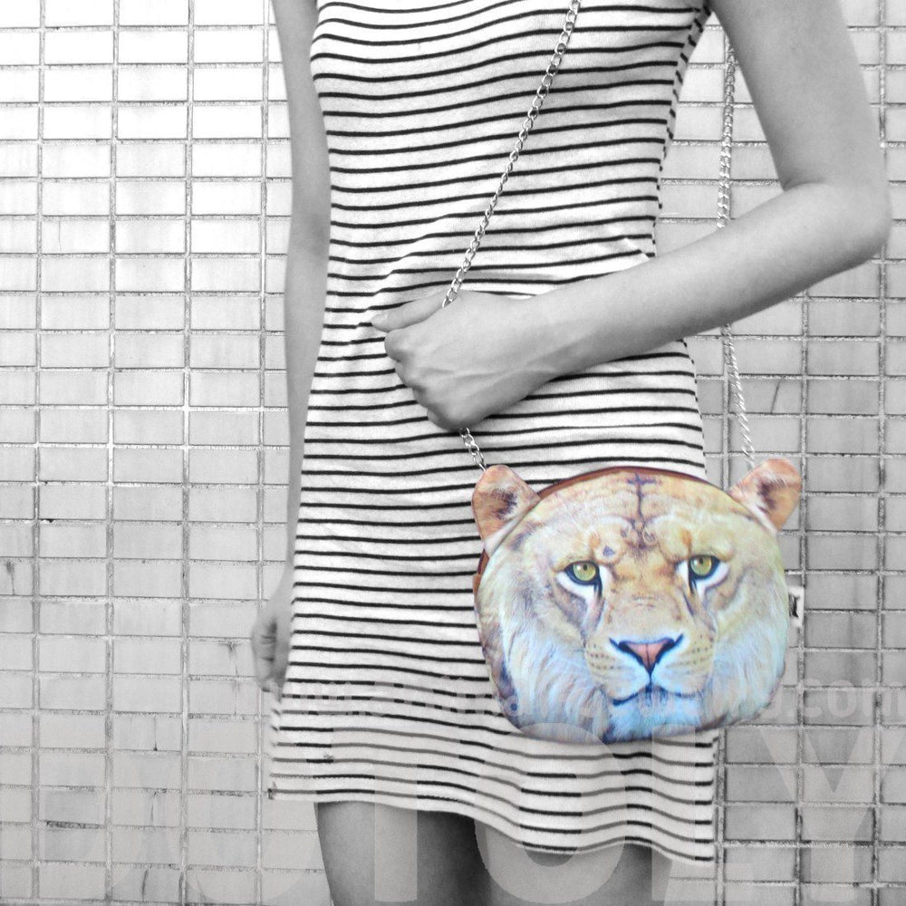 Realistic Lion Face Shaped Soft Fabric Zipper Photo Print Cross Body Shoulder Sling Bag | DOTOLY