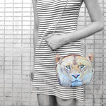 Realistic Lion Face Shaped Soft Fabric Zipper Photo Print Cross Body Shoulder Sling Bag | DOTOLY