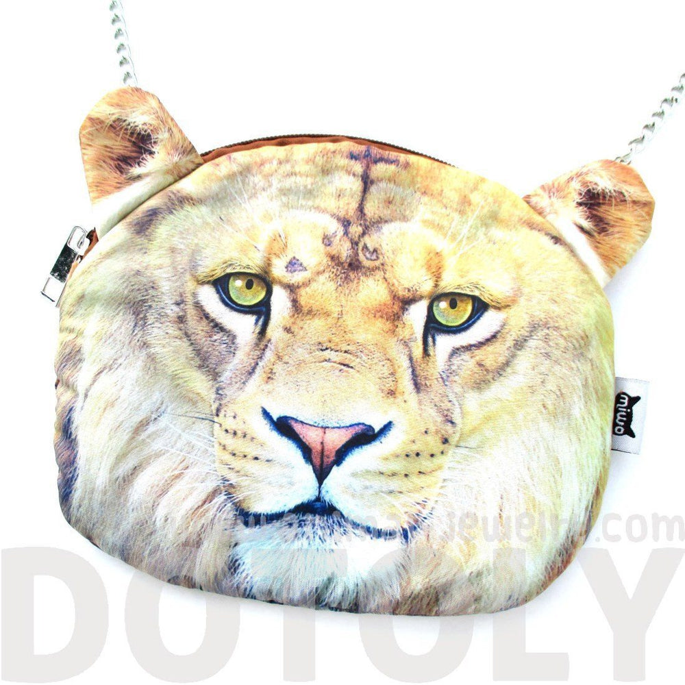 Realistic Lion Face Shaped Soft Fabric Zipper Photo Print Cross Body Shoulder Sling Bag | DOTOLY