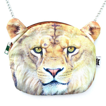 Realistic Lion Face Shaped Soft Fabric Zipper Photo Print Cross Body Shoulder Sling Bag | DOTOLY