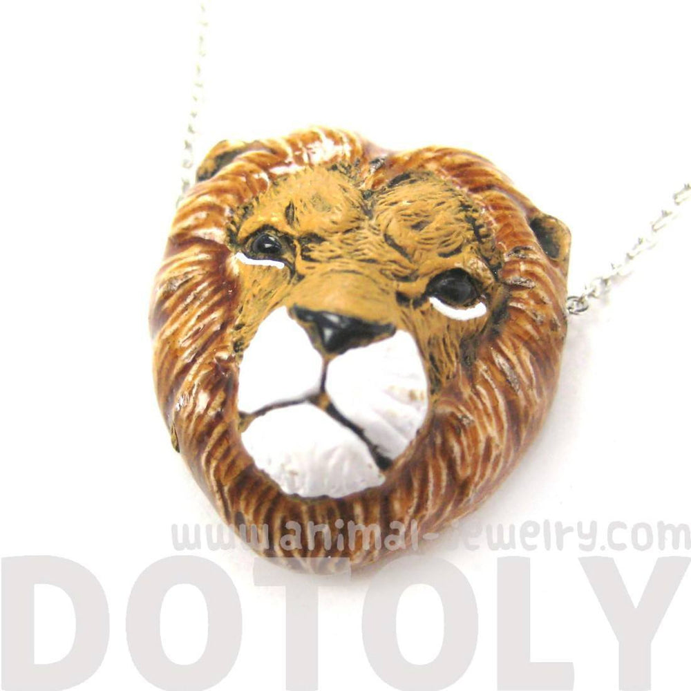 Realistic Lion Head Shaped Porcelain Ceramic Animal Pendant Necklace | Handmade | DOTOLY