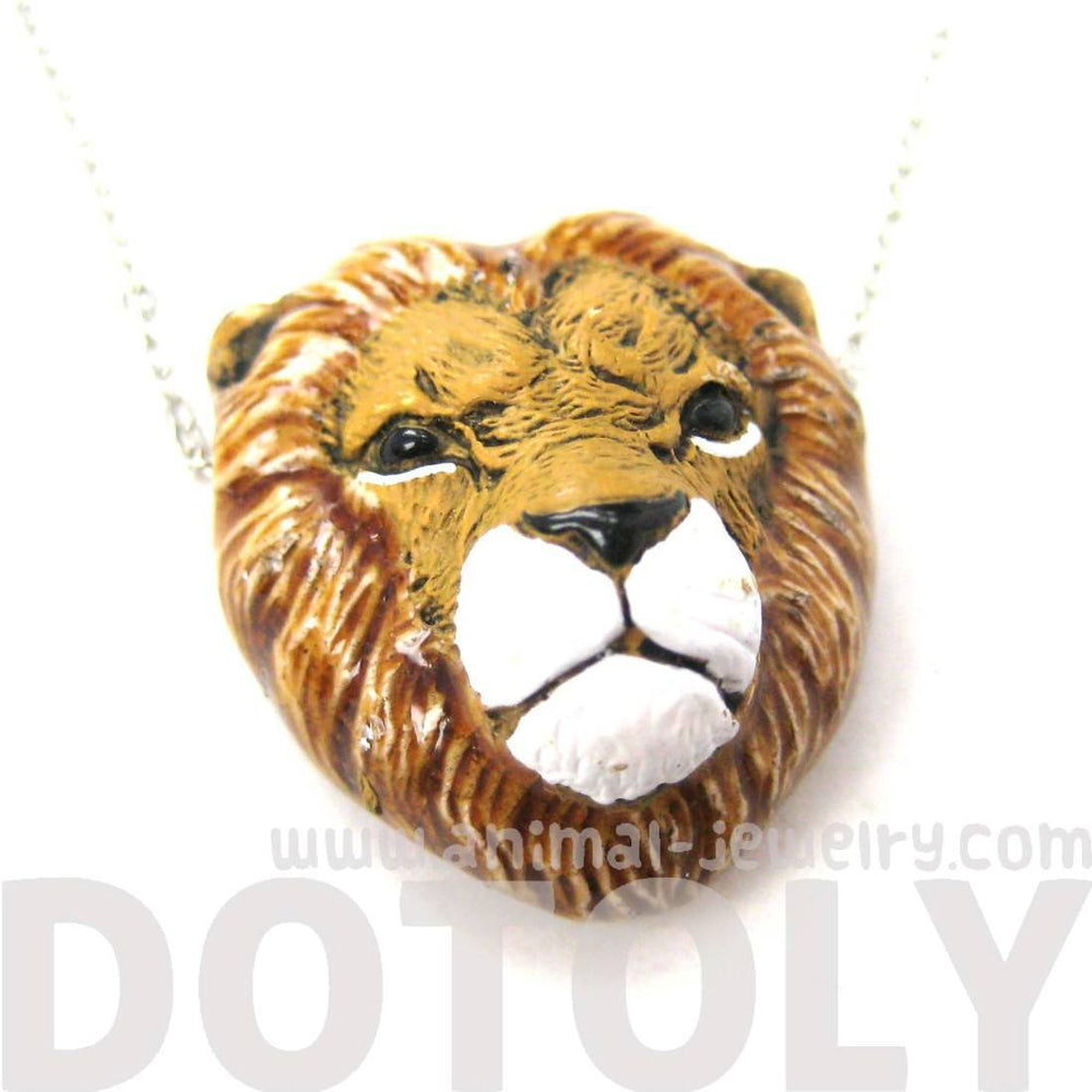 Realistic Lion Head Shaped Porcelain Ceramic Animal Pendant Necklace | Handmade | DOTOLY