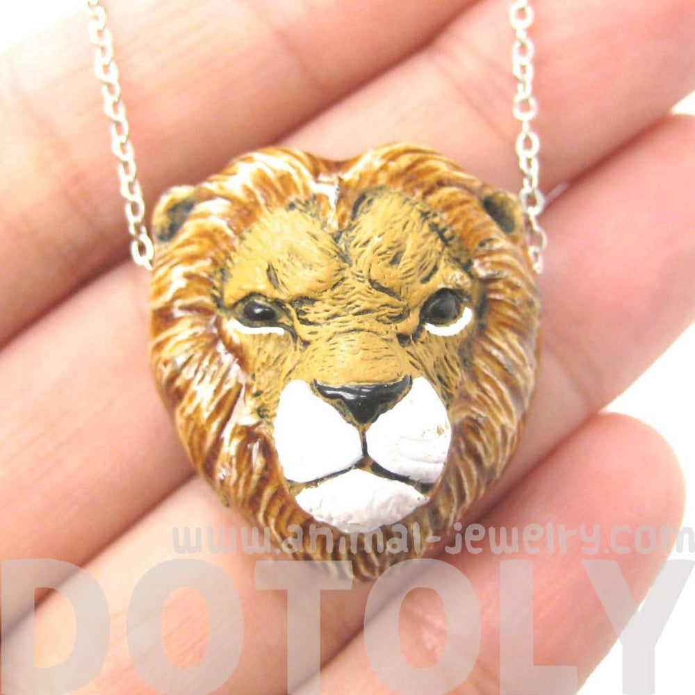 Realistic Lion Head Shaped Porcelain Ceramic Animal Pendant Necklace | Handmade | DOTOLY