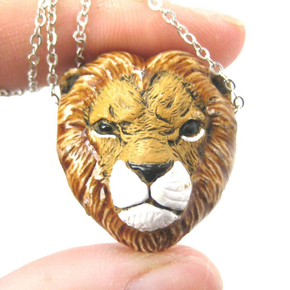 Realistic Lion Head Shaped Porcelain Ceramic Animal Pendant Necklace | Handmade | DOTOLY