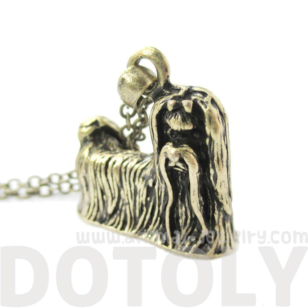 Realistic Long Haired Maltese Puppy Necklace in Brass | Jewelry for Dog Lovers | DOTOLY