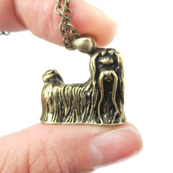Realistic Long Haired Maltese Puppy Necklace in Brass | Jewelry for Dog Lovers | DOTOLY