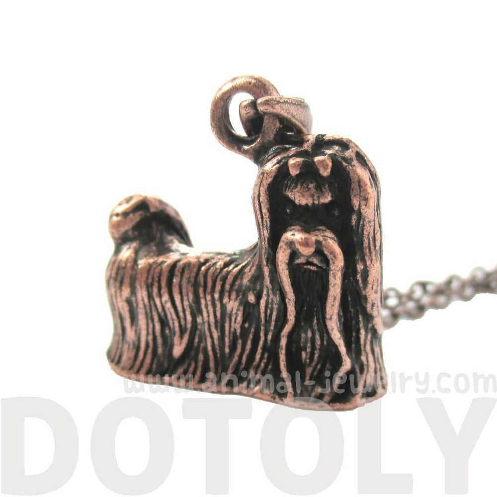 Realistic Long Haired Maltese Puppy Dog Shaped Necklace in Copper | DOTOLY