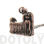 Realistic Long Haired Maltese Puppy Dog Shaped Necklace in Copper | DOTOLY