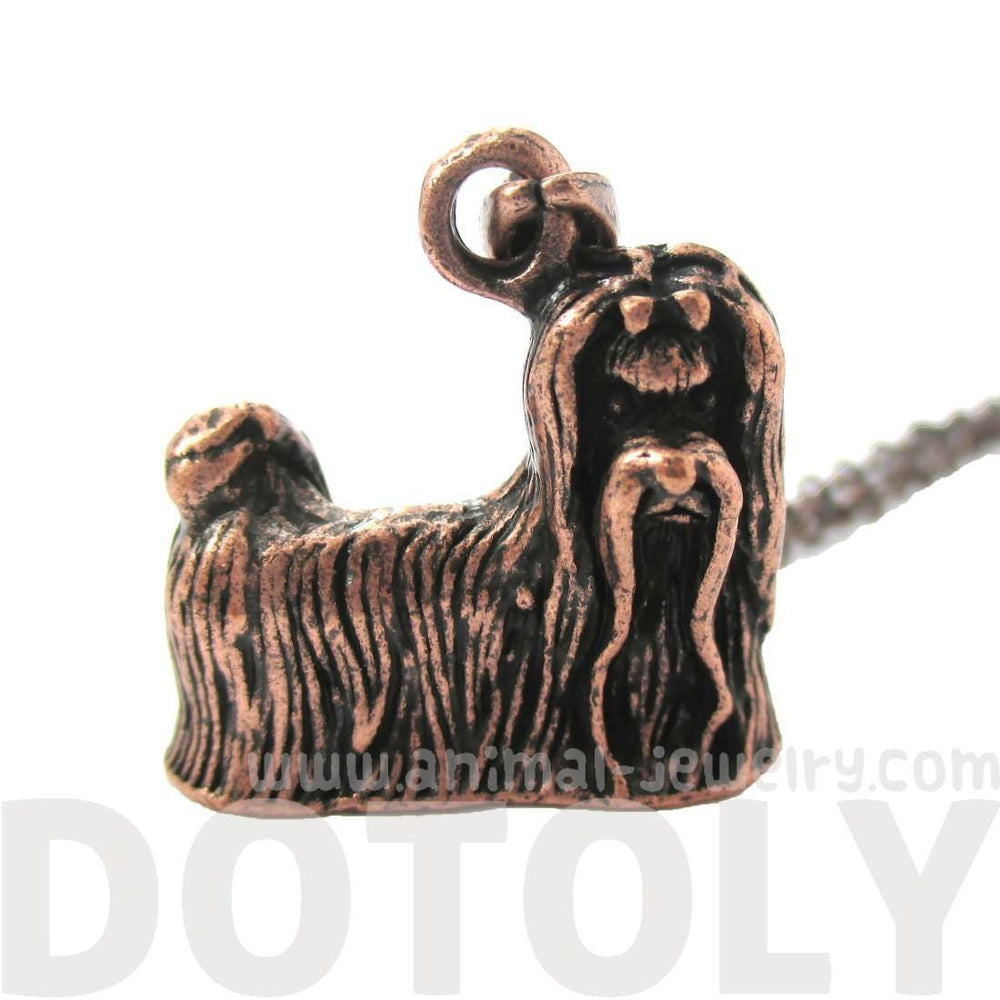 Realistic Long Haired Maltese Puppy Dog Shaped Necklace in Copper | DOTOLY