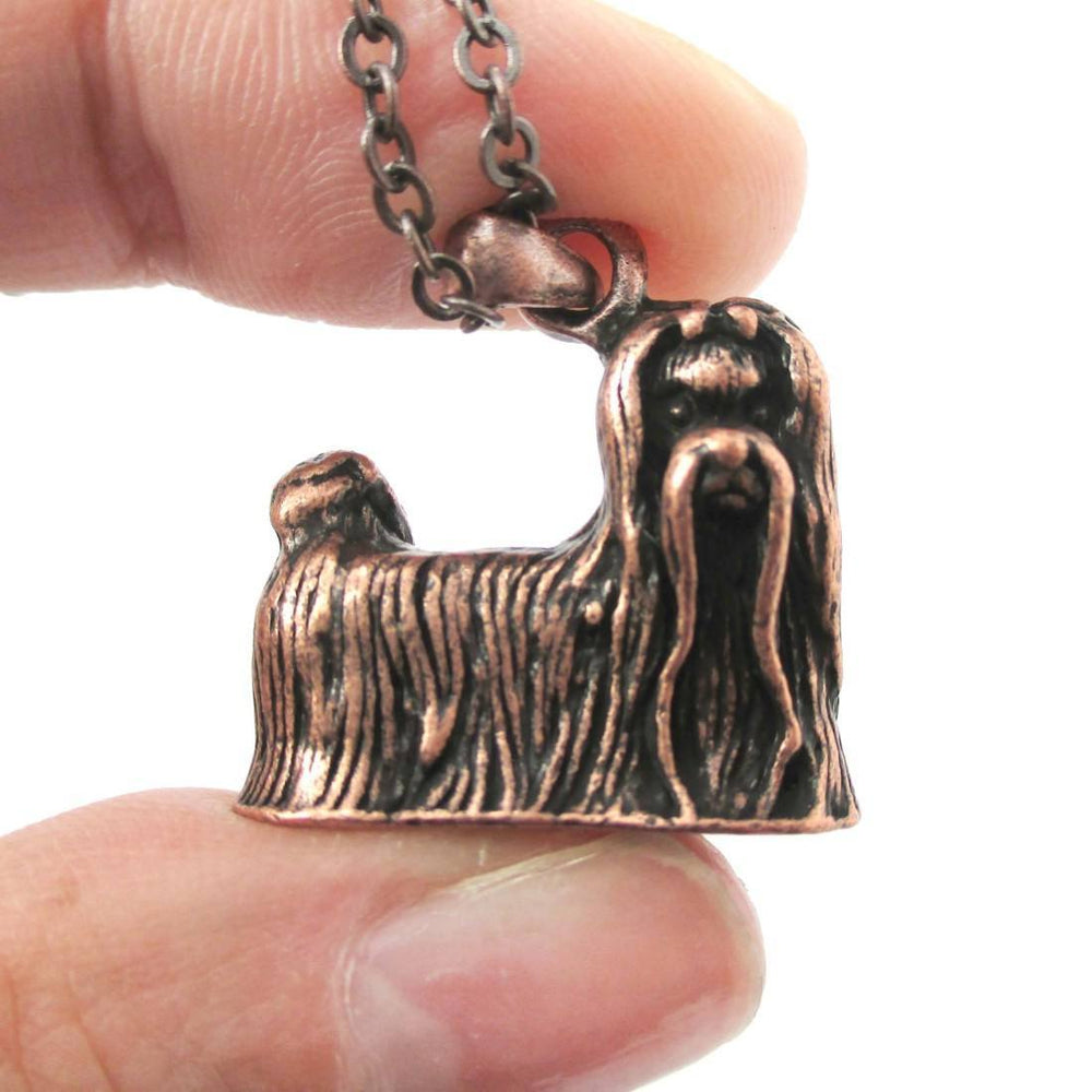 Realistic Long Haired Maltese Puppy Dog Shaped Necklace in Copper | DOTOLY