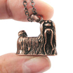 Realistic Long Haired Maltese Puppy Dog Shaped Necklace in Copper | DOTOLY