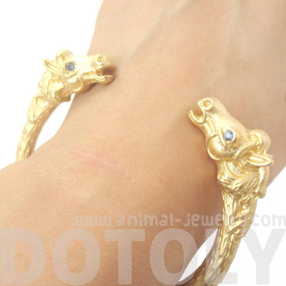 Realistic Luxe Horse Head Shaped Wrap Around Bangle Bracelet Cuff in Gold | Animal Jewelry | DOTOLY