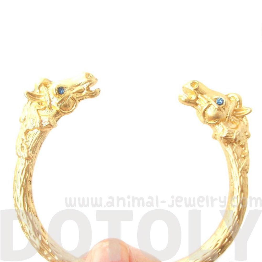 Realistic Luxe Horse Head Shaped Wrap Around Bangle Bracelet Cuff in Gold | Animal Jewelry | DOTOLY