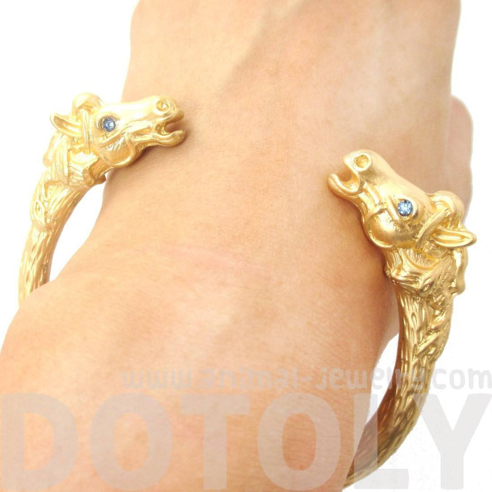 Realistic Luxe Horse Head Shaped Wrap Around Bangle Bracelet Cuff in Gold | Animal Jewelry | DOTOLY