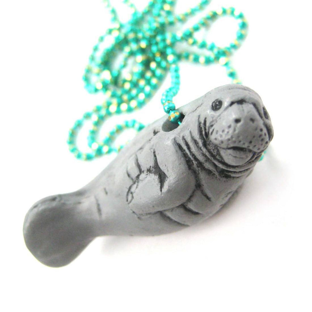 Realistic Manatee Sea Cow Shaped Porcelain Ceramic Animal Pendant Necklace | Handmade | DOTOLY