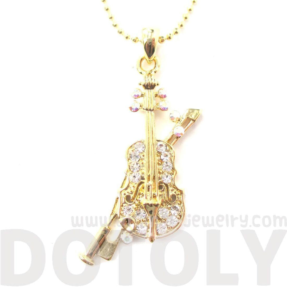 Realistic Miniature Musical Instrument Violin Shaped Pendant Necklace in Gold | DOTOLY