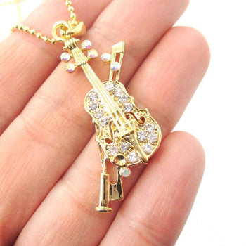 Realistic Miniature Musical Instrument Violin Shaped Pendant Necklace in Gold | DOTOLY