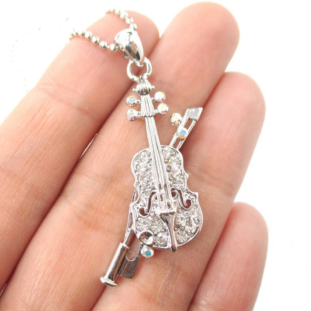 Realistic Miniature Musical Instrument Violin Shaped Pendant Necklace in Silver | DOTOLY