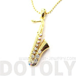 Realistic Miniature Tenor Saxophone Musical Instrument Shaped Pendant Necklace in Gold | DOTOLY