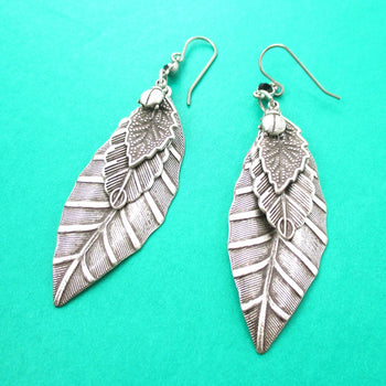 Realistic Mixed Leaves Shaped Nature Inspired Dangle Earrings in Silver | DOTOLY | DOTOLY