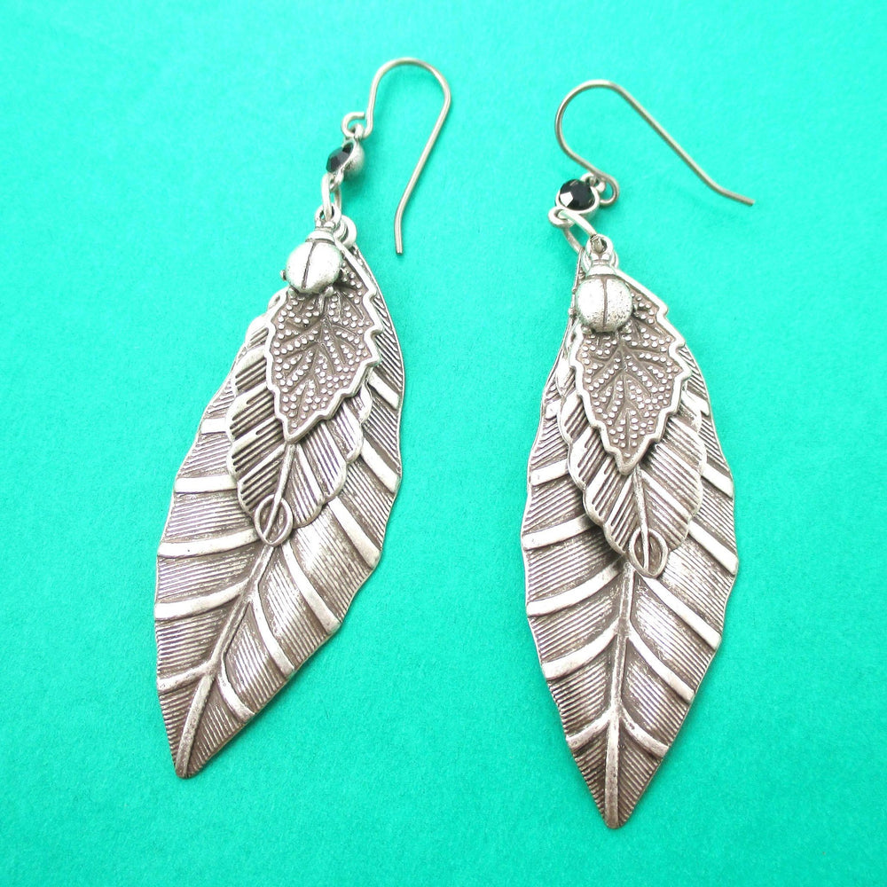 Realistic Mixed Leaves Shaped Nature Inspired Dangle Earrings in Silver | DOTOLY | DOTOLY