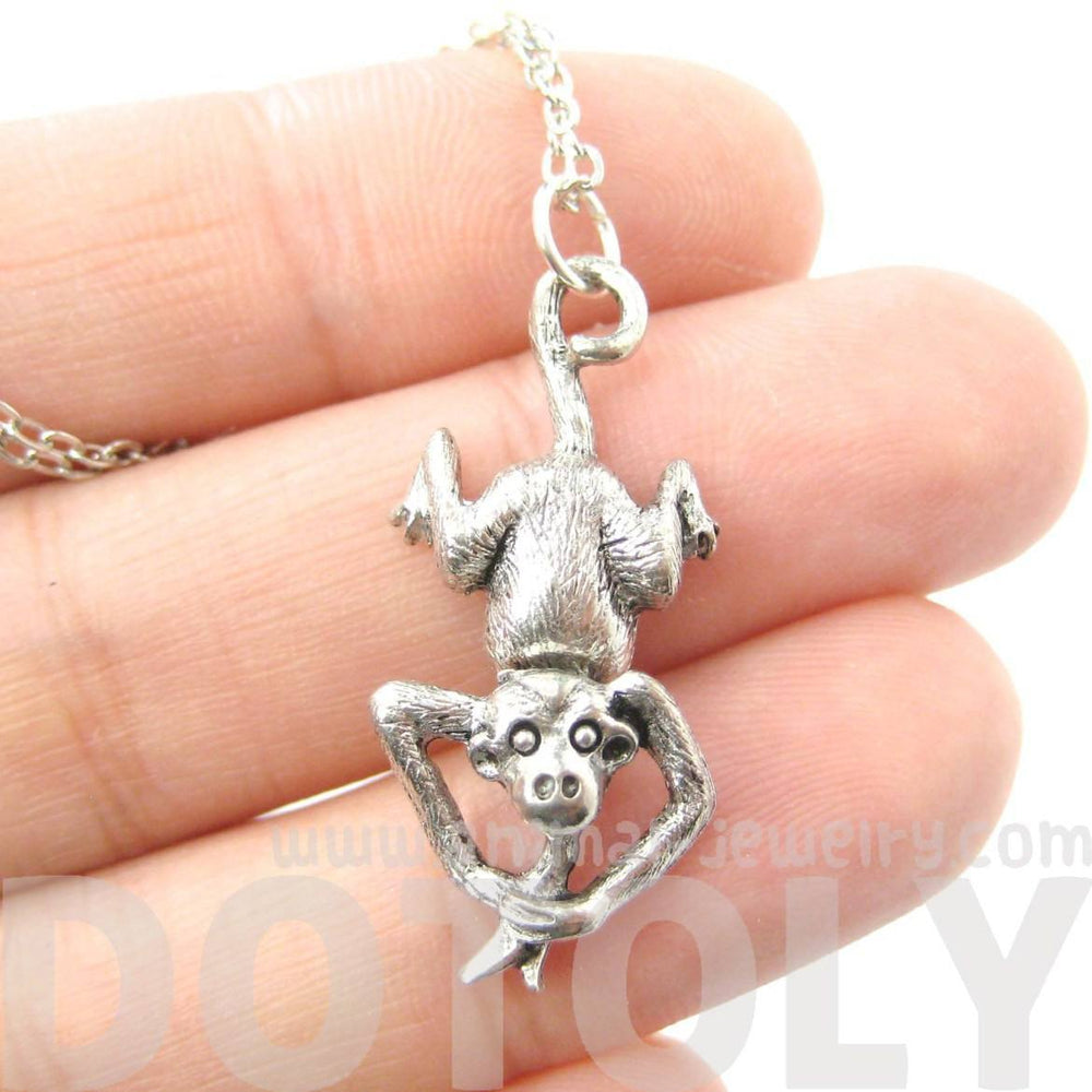Realistic Monkey With A Banana Shaped Dangling Animal Charm Necklace | MADE IN USA | DOTOLY