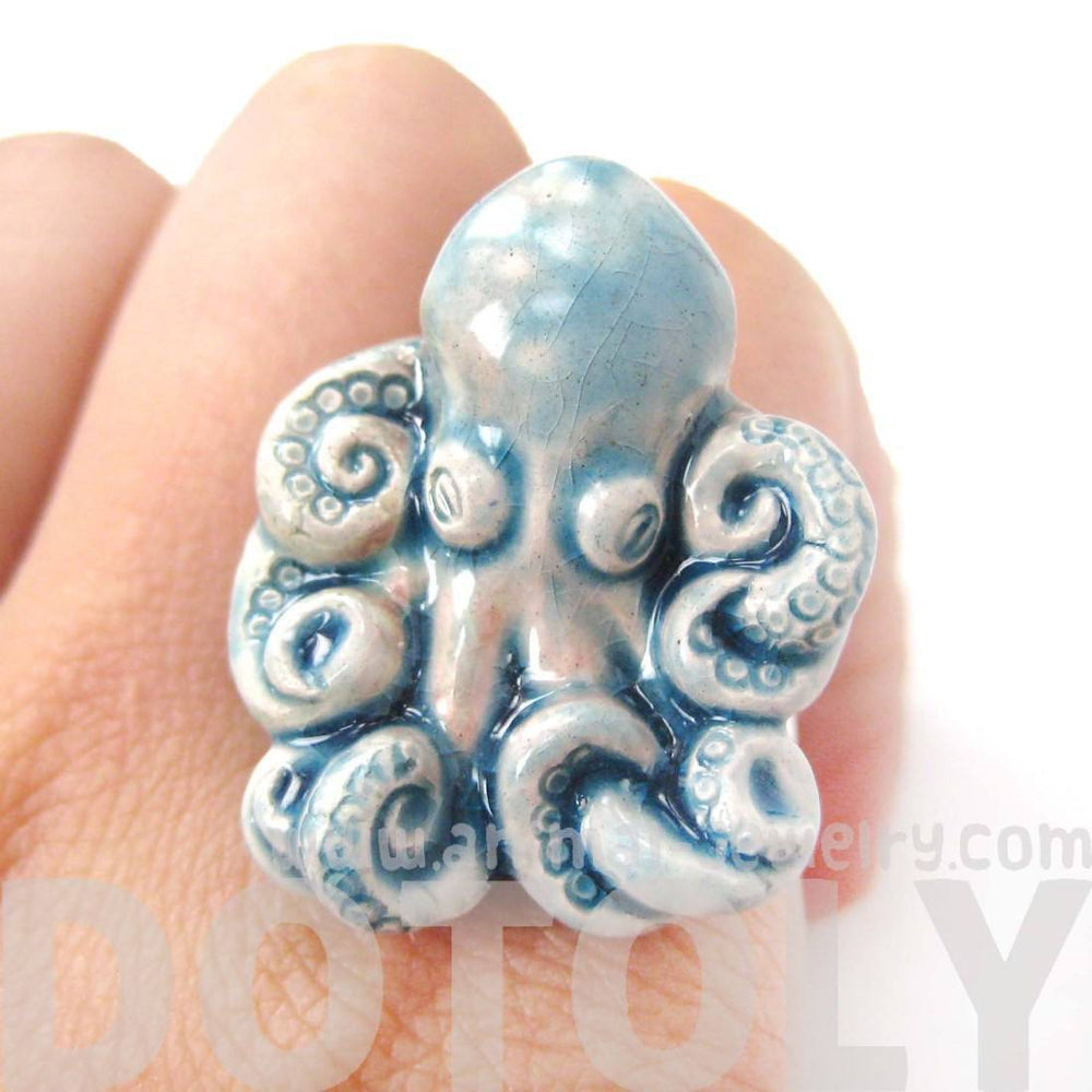 Realistic Octopus Shaped Porcelain Ceramic Animal Adjustable Ring | Handmade | DOTOLY