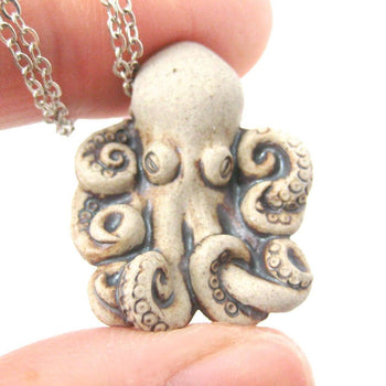 Realistic Octopus Shaped Porcelain Ceramic Animal Pendant Necklace | Handmade | DOTOLY