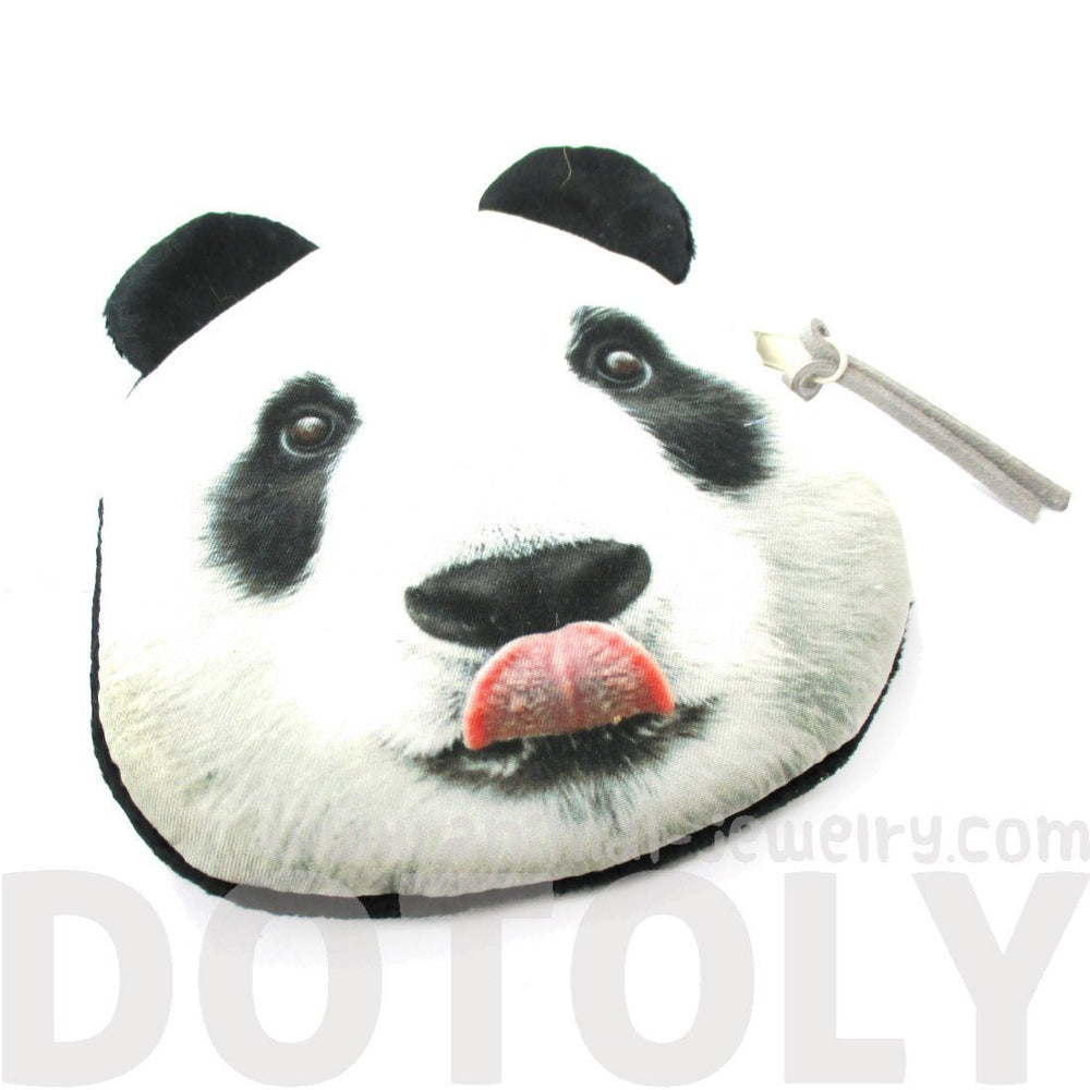 Realistic Panda Bear Face Shaped Soft Fabric Zipper Photo Print Coin Purse Make Up Bag | DOTOLY