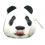Realistic Panda Bear Face Shaped Soft Fabric Zipper Photo Print Coin Purse Make Up Bag | DOTOLY
