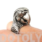 Realistic Parrot Bird Shaped Animal Wrap Around Ring in Silver | Sizes 6 to 10 Available | DOTOLY