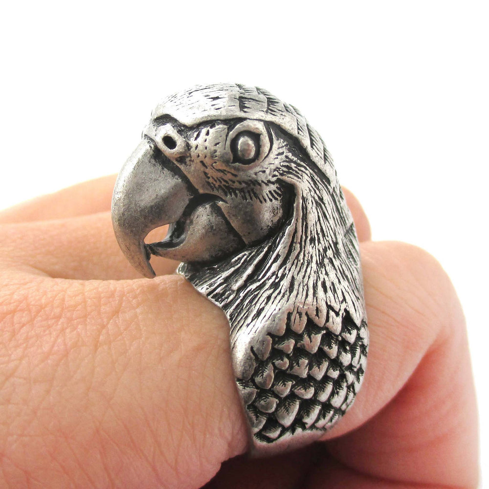 Realistic Parrot Bird Shaped Animal Wrap Around Ring in Silver | Sizes 6 to 10 Available | DOTOLY