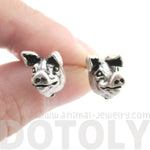 Realistic Piglet Pig Face Shaped Stud Earrings in Silver | Animal Jewelry | DOTOLY