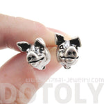 Realistic Piglet Pig Face Shaped Stud Earrings in Silver | Animal Jewelry | DOTOLY