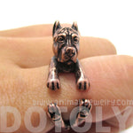 Realistic Pit Bull With Cropped Ears Shaped Animal Wrap Ring in Copper | Sizes 5 to 9 | DOTOLY
