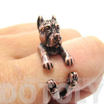 Realistic Pit Bull With Cropped Ears Shaped Animal Wrap Ring in Copper | Sizes 5 to 9 | DOTOLY
