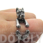 Realistic Pit Bull With Cropped Ears Shaped Animal Wrap Ring in Silver | Sizes 5 to 9 | DOTOLY