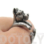 Realistic Pit Bull With Cropped Ears Shaped Animal Wrap Ring in Silver | Sizes 5 to 9 | DOTOLY