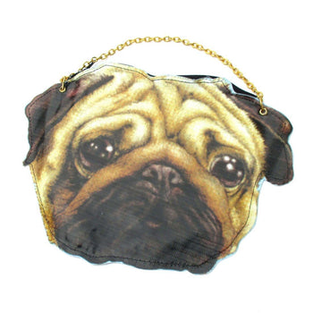 Realistic Pug Face Shaped Vinyl Animal Dog Photo Print Cross Body Bag