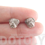 3D Pug Puppy Dog Face Shaped Stud Earrings in Silver