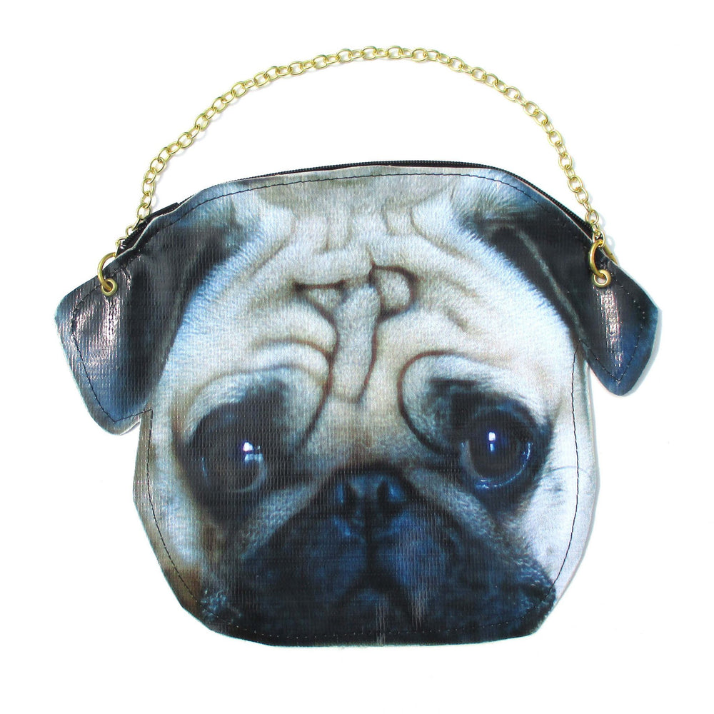 Pug Puppy Dog Head Shaped Vinyl Animal Photo Print Cross Shoulder Bag