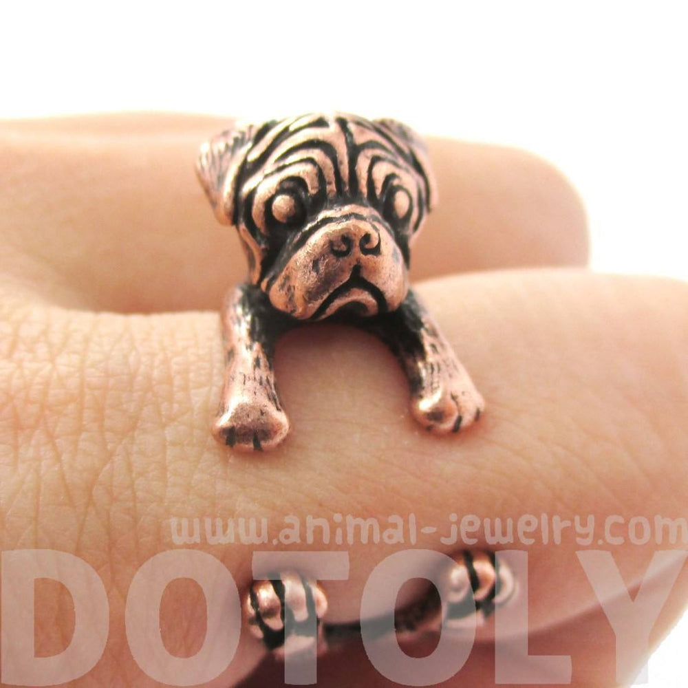 3D Pug Puppy Dog Shaped Animal Ring in Copper | DOTOLY