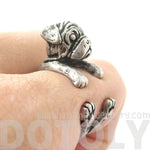 Pug Puppy Dog Shaped Animal Wrap Ring in Silver | DOTOLY